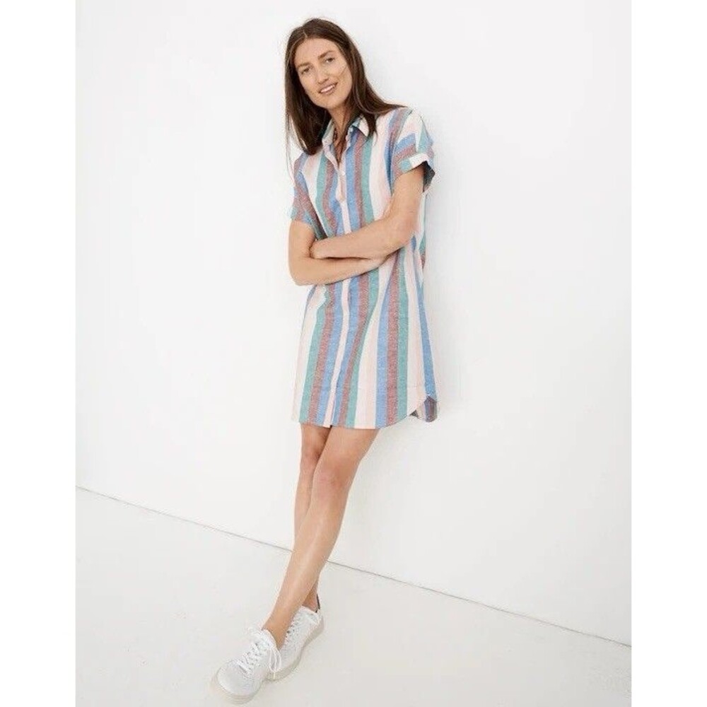 MADEWELL Womens Mini Shirt Dress LARGE Flagstaff Button Front Linen Cotton L8751